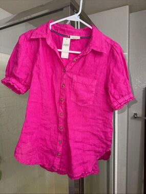 Pilcro Hot Pink Short Sleeve Button-Down Shirt